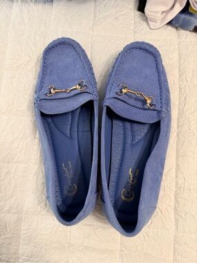 Comfort Periwinkle Suede Loafers with Gold Horsebit